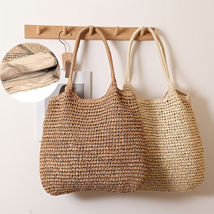 Marisol - Woven Straw Crossbody Bag - Hazelnut