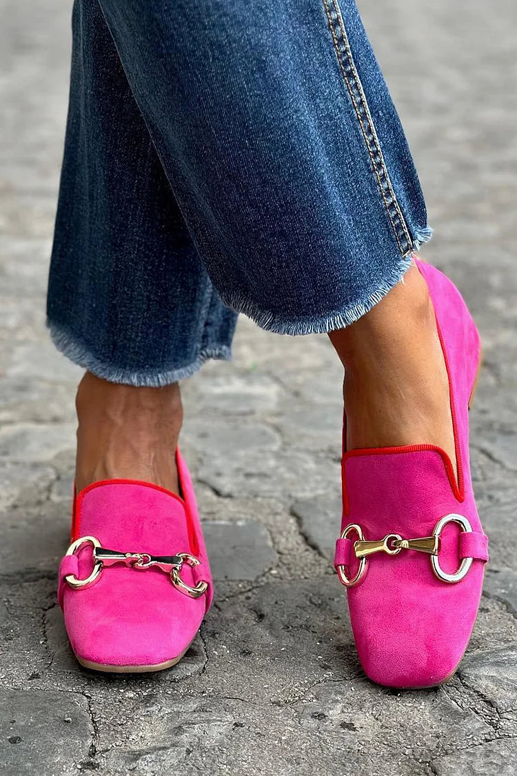 Greet | Square Toe Slip-On Loafers with Metal Buckle