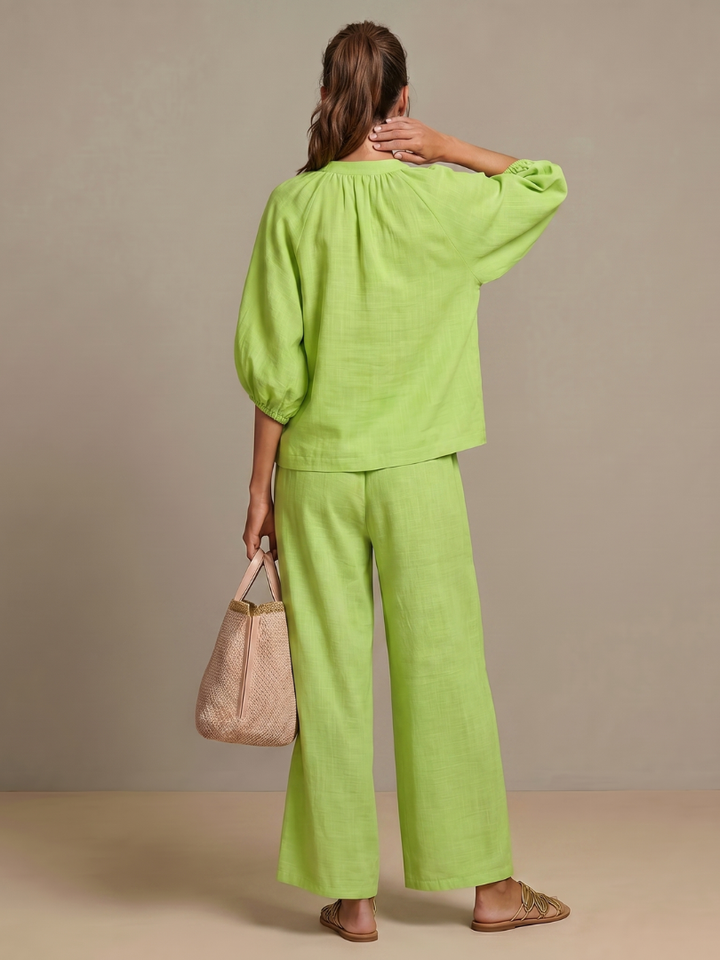 Natalia - Blouson Top with Zipper and Wide Pants Set