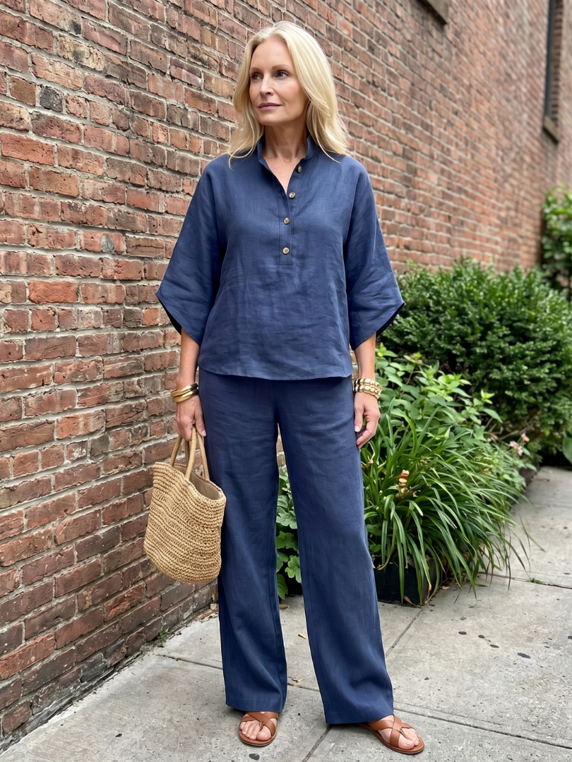Amity - Button Front Relaxed Tunic Pants Set