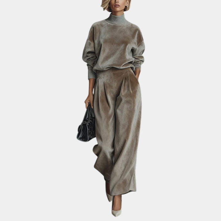 Aurélie - Casual velour set with high collar for women