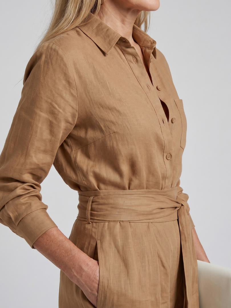 Jovie - Long Sleeve Button Front Wide Leg Jumpsuit