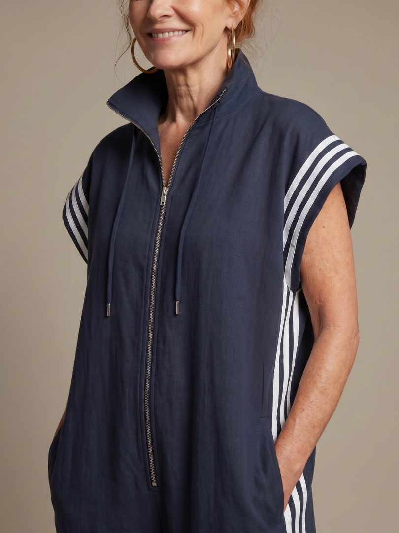Lark - Zip Front Stripe Panel Jumpsuit