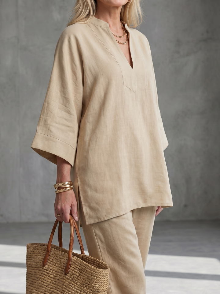 Georgiana - V-Neck Tunic with Gathered Pants Set