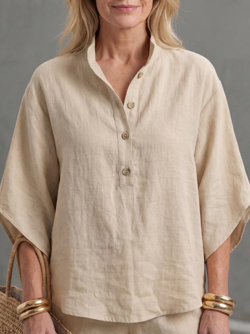 Amity - Button Front Relaxed Tunic Pants Set