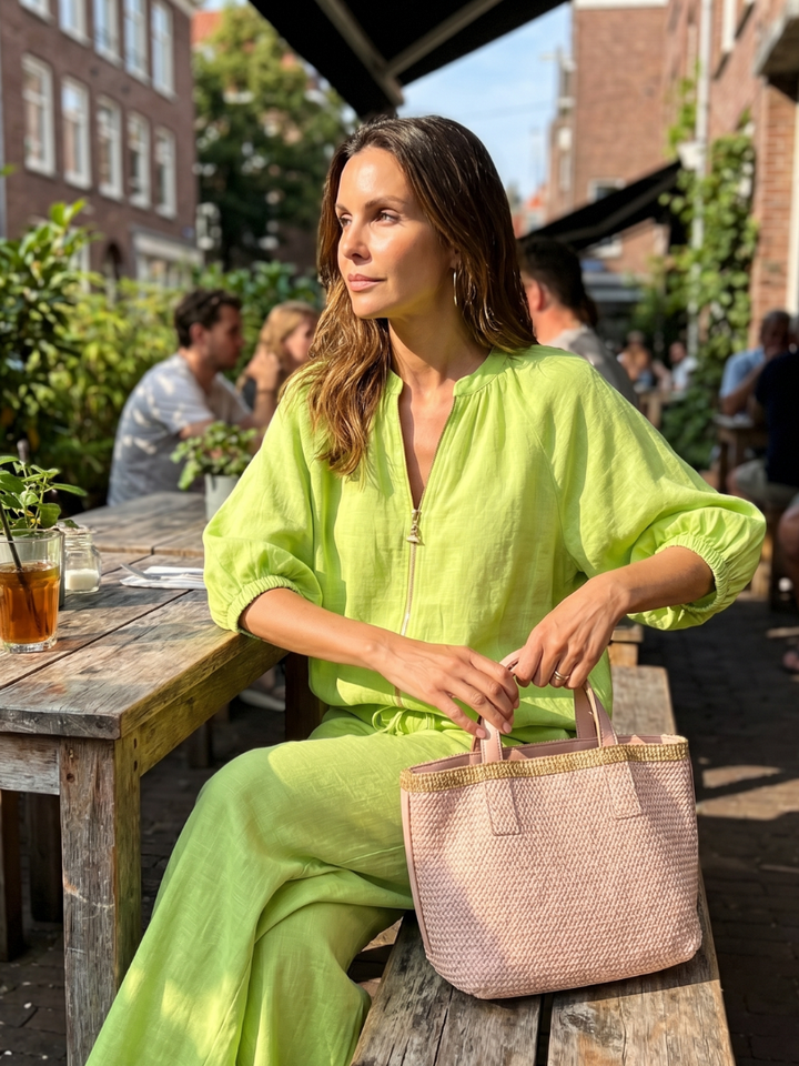 Natalia - Blouson Top with Zipper and Wide Pants Set