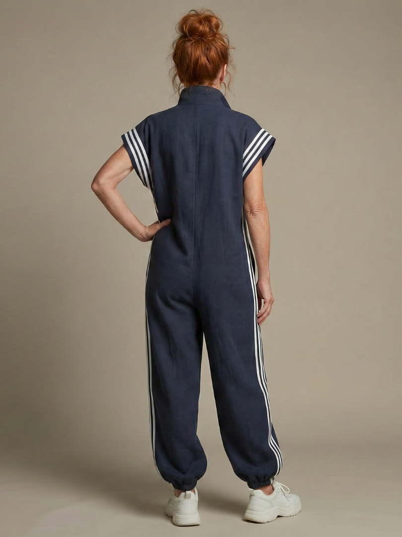 Lark - Zip Front Stripe Panel Jumpsuit