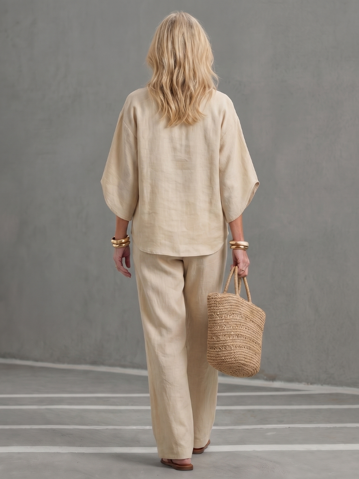 Amity - Button Front Relaxed Tunic Pants Set
