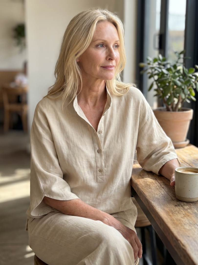 Amity - Button Front Relaxed Tunic Pants Set