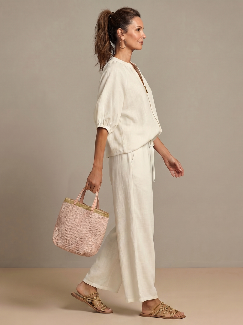 Natalia - Blouson Top with Zipper and Wide Pants Set