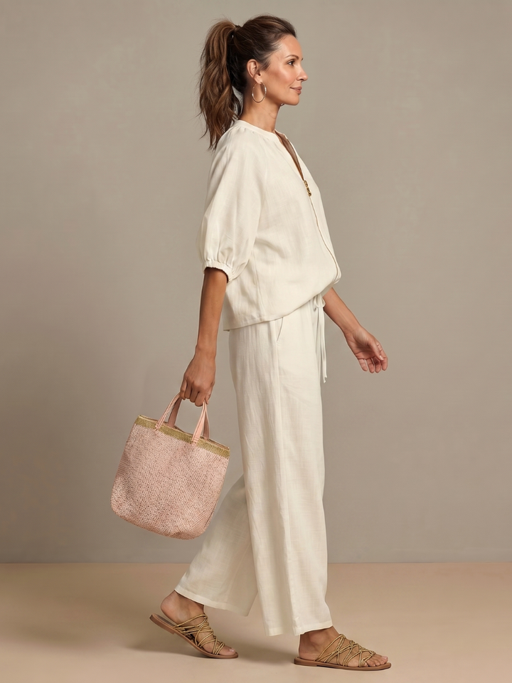 Natalia - Blouson Top with Zipper and Wide Pants Set