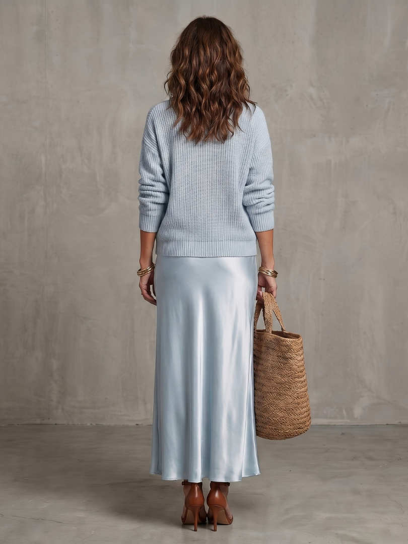 Luciana - Bias Fall Satin Skirt Knit Layer Set