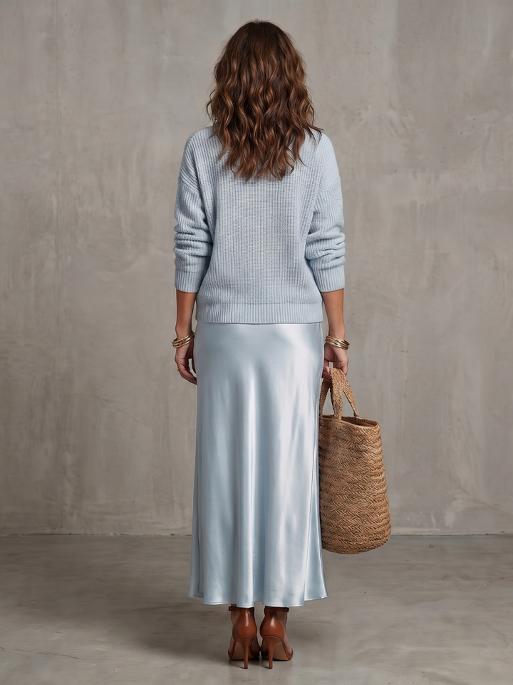 Luciana - Bias Fall Satin Skirt Knit Layer Set