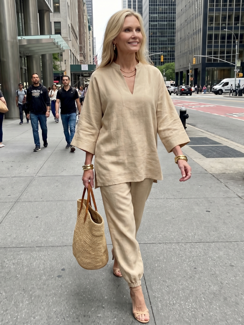 Georgiana - V-Neck Tunic with Gathered Pants Set
