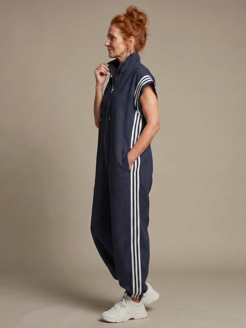 Lark - Zip Front Stripe Panel Jumpsuit