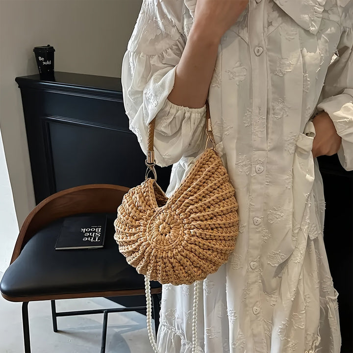 Tea - Woven Tote Bag with Chain Strap - Camel