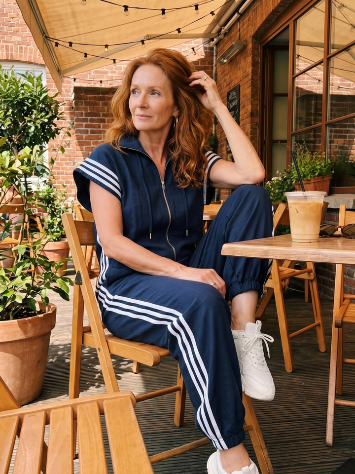 Lark - Zip Front Stripe Panel Jumpsuit