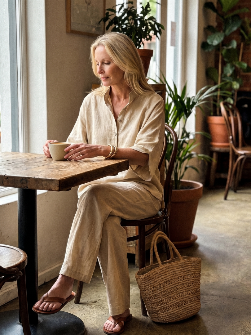 Amity - Button Front Relaxed Tunic Pants Set
