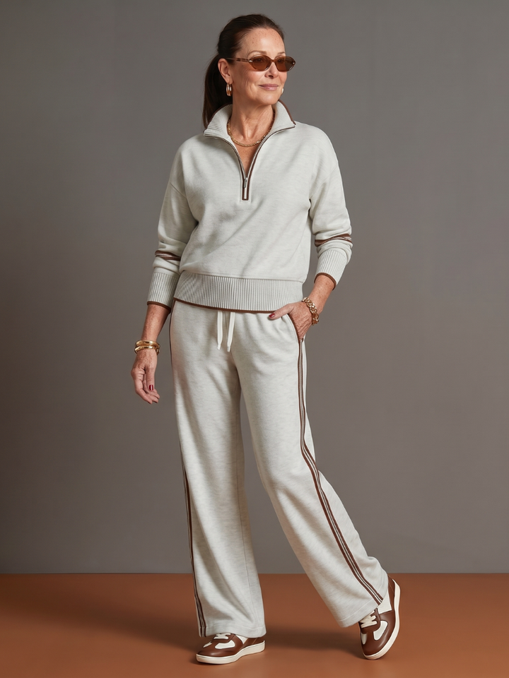 Regen - Zip Neck Long Sleeve Side Stripe Pants Set