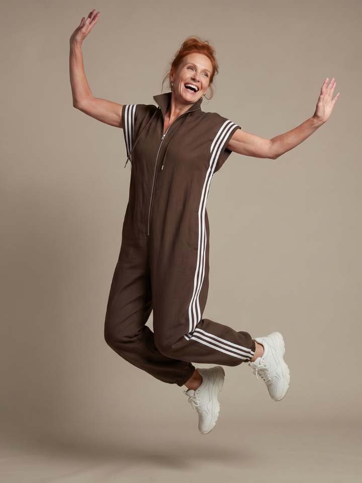 Lark - Zip Front Stripe Panel Jumpsuit