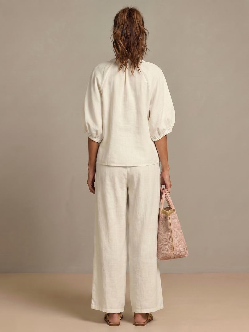 Natalia - Blouson Top with Zipper and Wide Pants Set