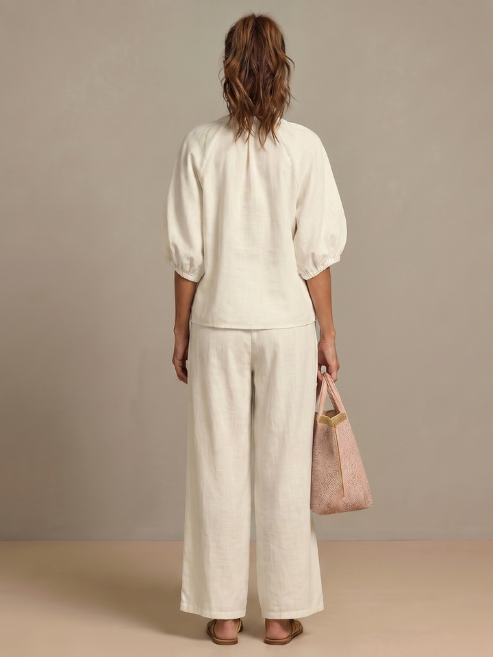 Natalia - Blouson Top with Zipper and Wide Pants Set