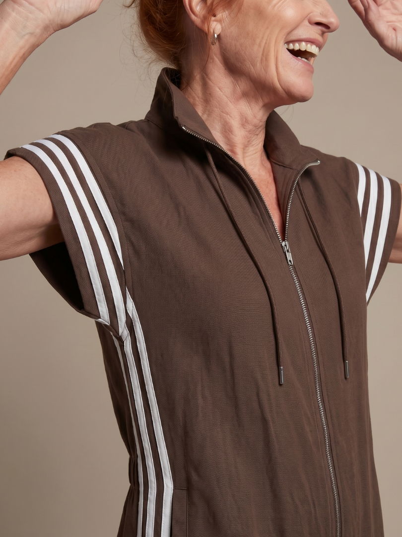 Lark - Zip Front Stripe Panel Jumpsuit