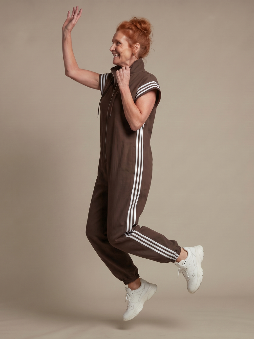 Lark - Zip Front Stripe Panel Jumpsuit