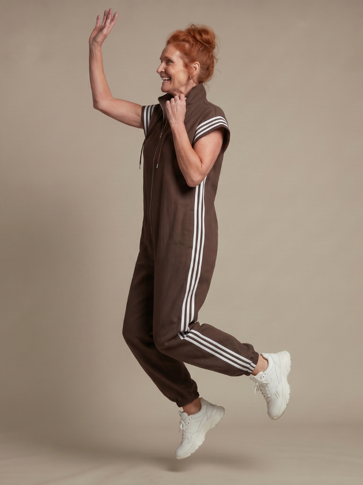 Lark - Zip Front Stripe Panel Jumpsuit