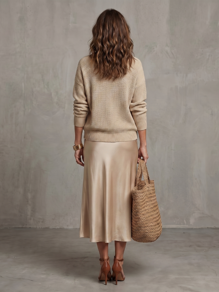 Luciana - Bias Fall Satin Skirt Knit Layer Set