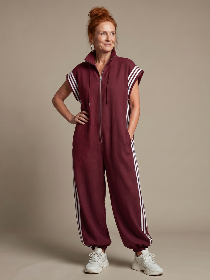 Lark - Zip Front Stripe Panel Jumpsuit