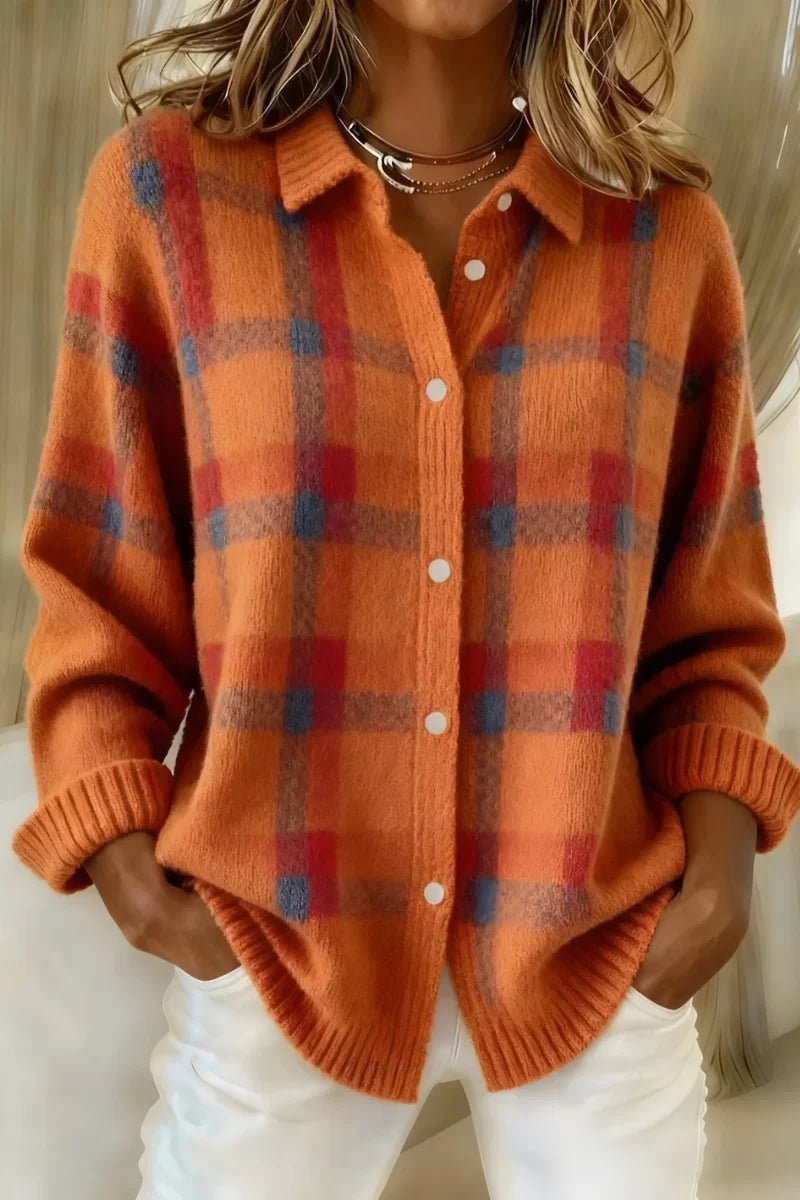 Megan - Plaid Button-Up Knit Cardigan