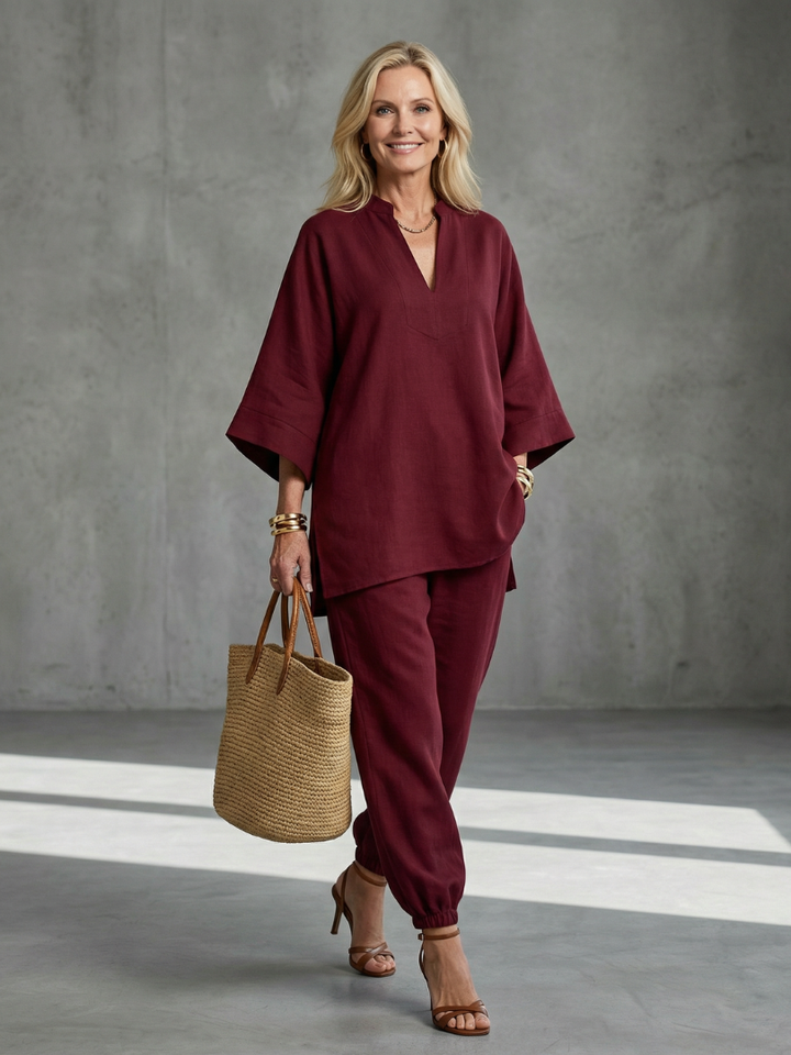 Georgiana - V-Neck Tunic with Gathered Pants Set