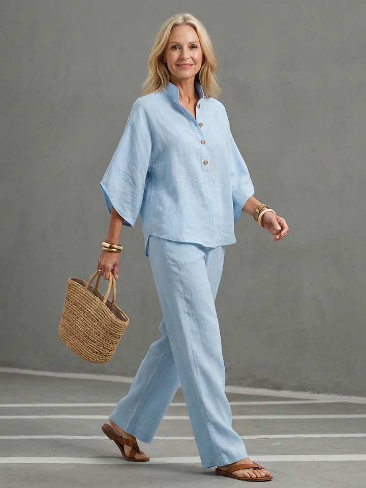 Amity - Button Front Relaxed Tunic Pants Set