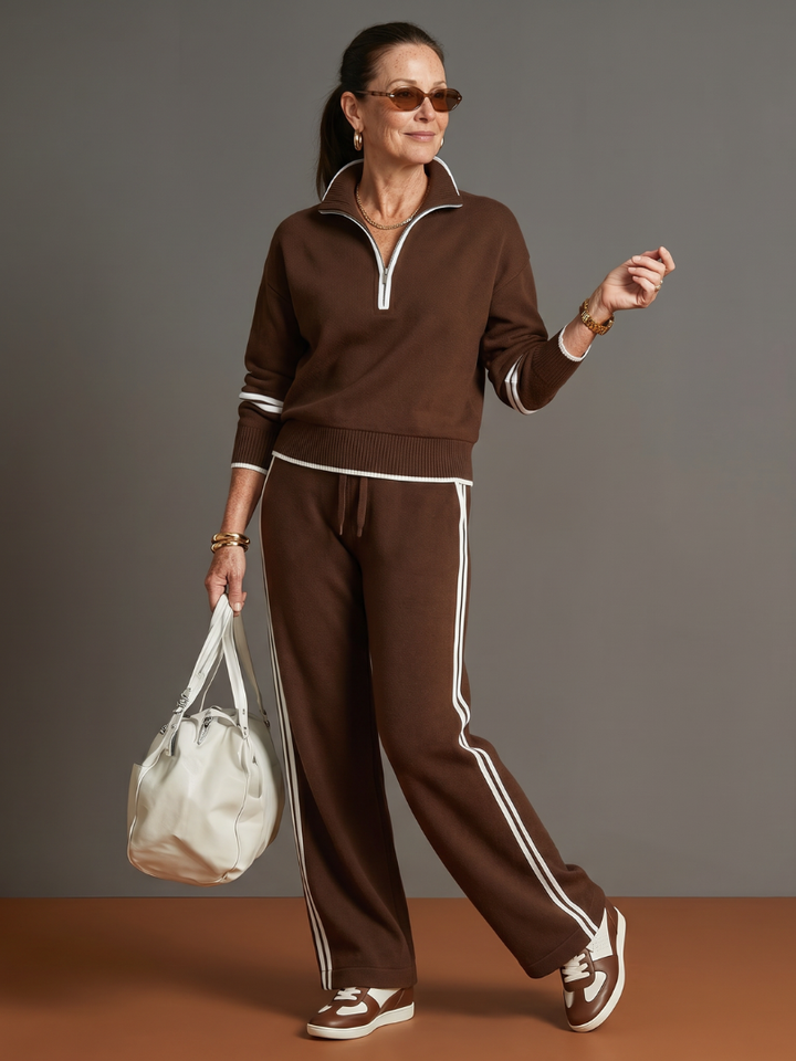 Regen - Zip Neck Long Sleeve Side Stripe Pants Set