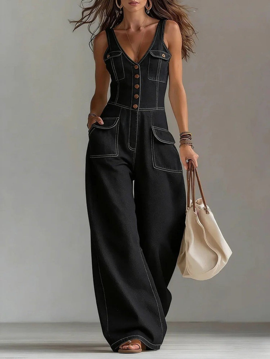 Claire - Women's V-Neck Jumpsuit