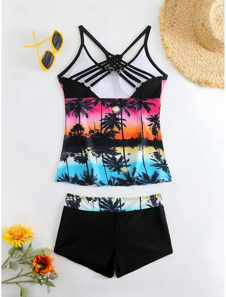 Havana - Tankini set with tropical print and swim shorts