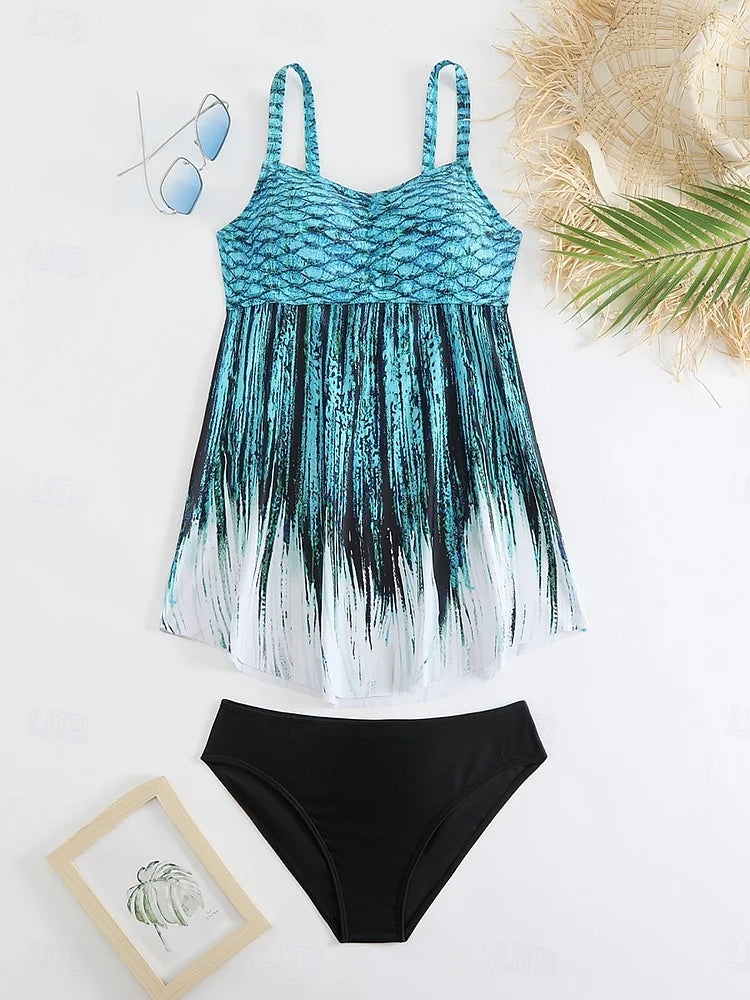 Perla - Swimwear set with mermaid print that covers the belly