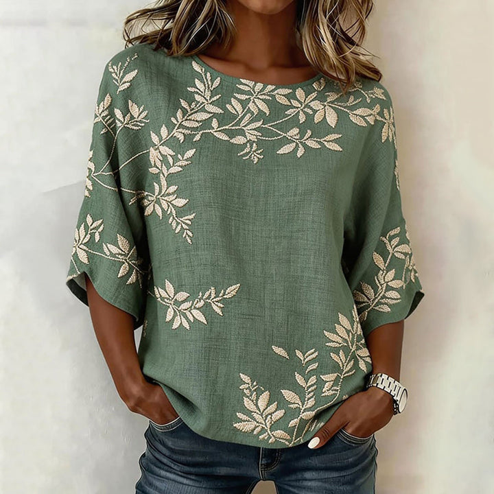 Élise - Vintage blouse with leaf print