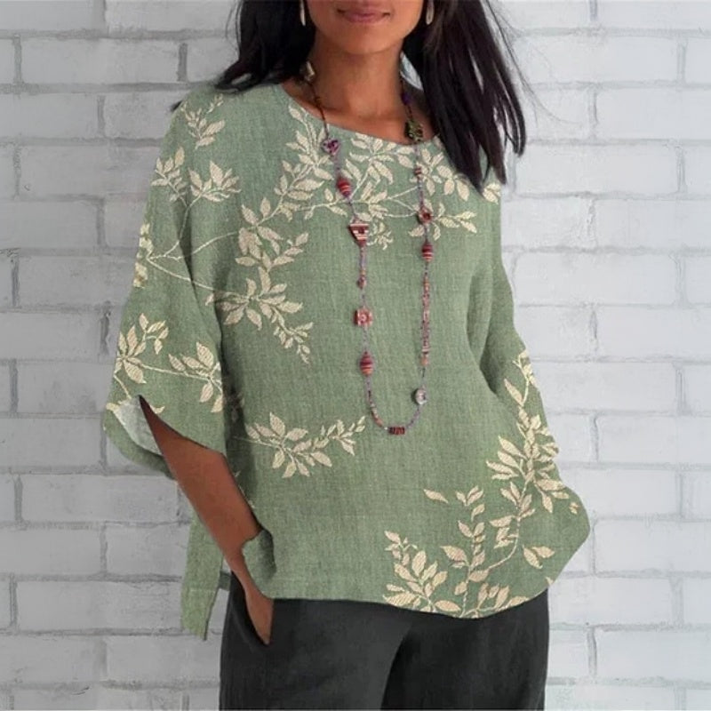 Élise - Vintage blouse with leaf print