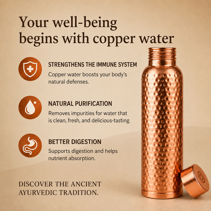 TAMORA™ · Copper Water Bottle · Naturally Purified Water