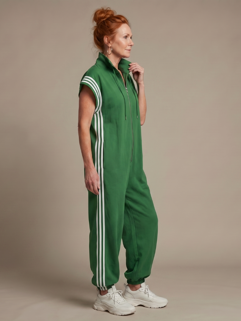 Lark - Zip Front Stripe Panel Jumpsuit