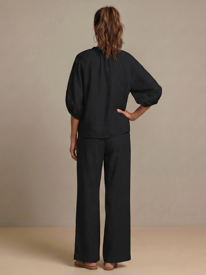 Natalia - Blouson Top with Zipper and Wide Pants Set