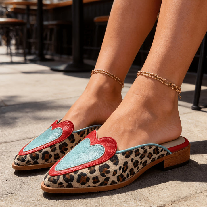 Perla - Backless Mules with Leopard Print