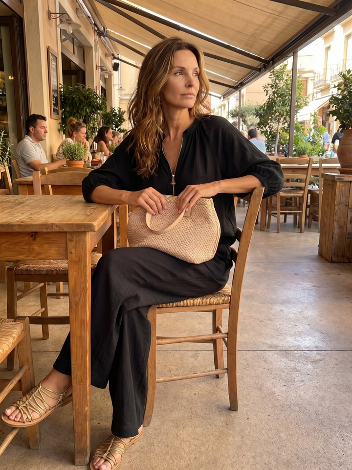 Natalia - Blouson Top with Zipper and Wide Pants Set