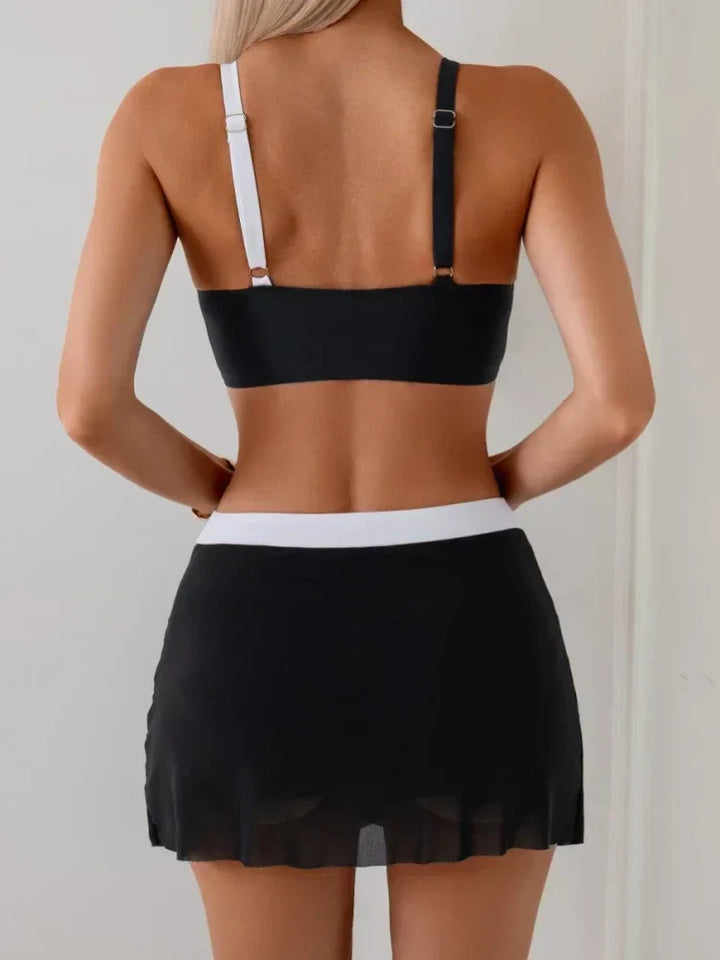 Vivian - Color Block Bikini Set with Swim Skirt