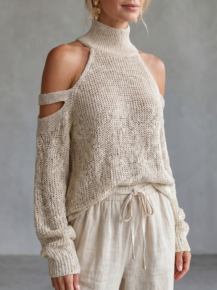 Questa - Open Shoulder Knitted Top and Wide Pants Set