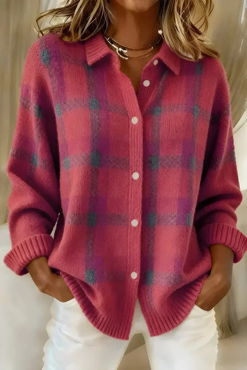 Ashley - Classic Collared Plaid Cardigan