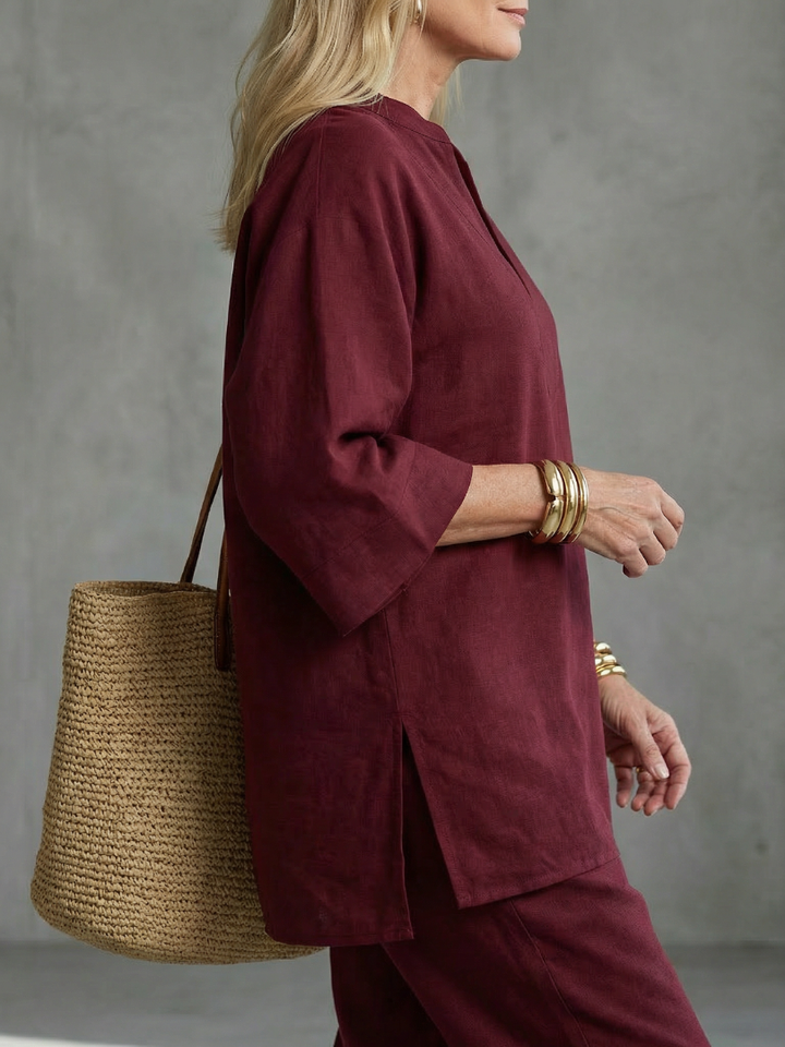 Georgiana - V-Neck Tunic with Gathered Pants Set