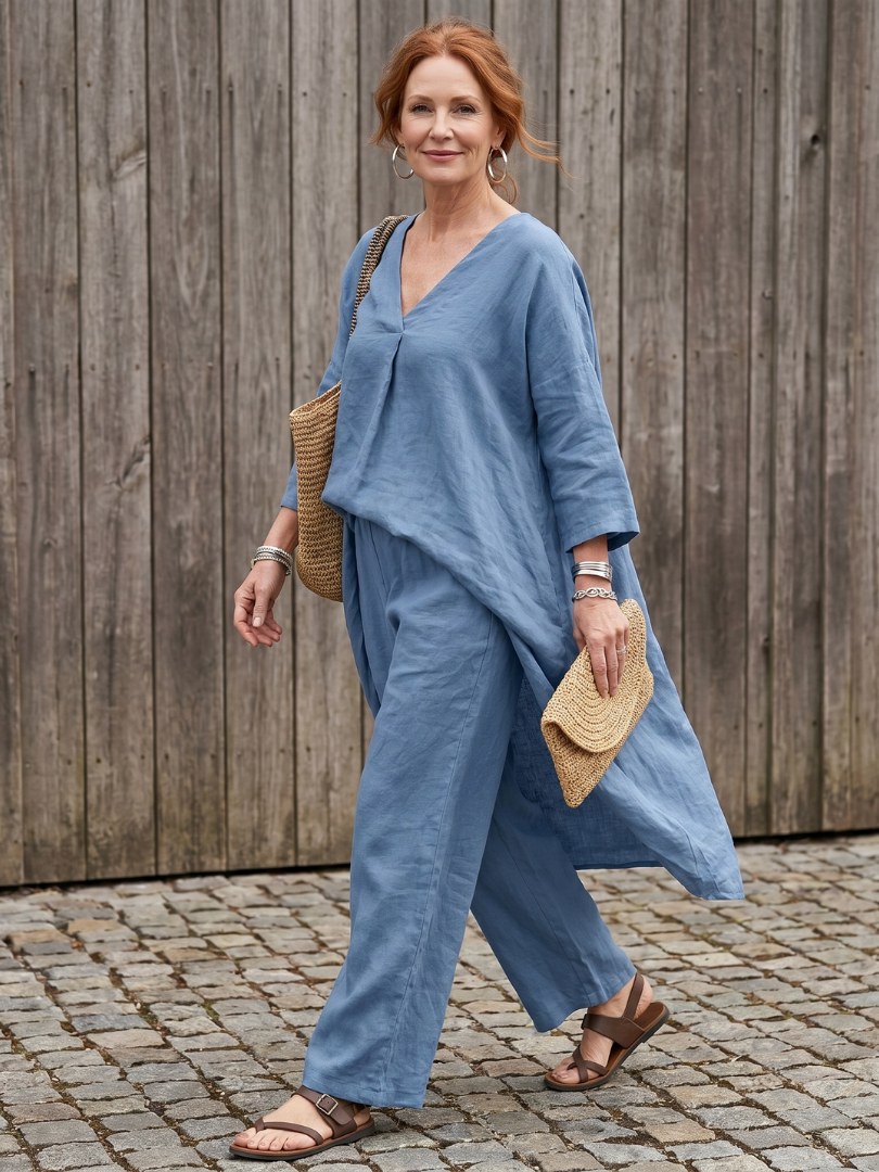 Onyx - Loose Tunic Top and Wide Pants Set